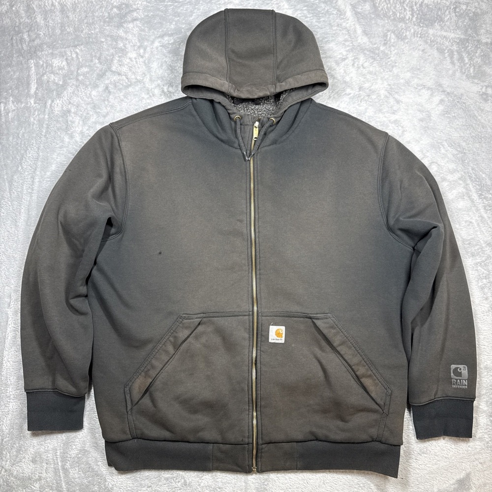 Carhartt Rain Defender Sherpa Lined Hoodie Men‎ 2XL Black Faded Distressed